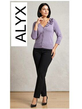 (3 for $30) ALYX - 100% cotton lavender cardigan with front floral detailing